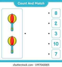 Count and match, count the number of Baby Rattle and match with the right numbers. Educational children game, printable worksheet, vector illustration
