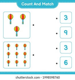 Count and match, count the number of Baby Rattle and match with the right numbers. Educational children game, printable worksheet, vector illustration