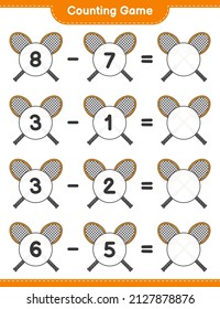 Count and match, count the number of Badminton Rackets and match with the right numbers. Educational children game, printable worksheet, vector illustration