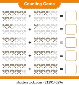 Count and match, count the number of Badminton Rackets and match with the right numbers. Educational children game, printable worksheet, vector illustration