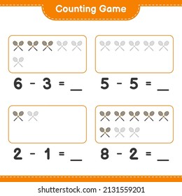 Count and match, count the number of Badminton Rackets and match with the right numbers. Educational children game, printable worksheet, vector illustration