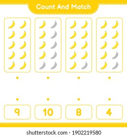 Count and match, count the number of Banana and match with right numbers. Educational children game, printable worksheet, vector illustration