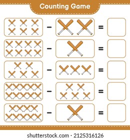 Count and match, count the number of Baseball Bat and match with the right numbers. Educational children game, printable worksheet, vector illustration