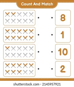 Count and match, count the number of Baseball Bat and match with the right numbers. Educational children game, printable worksheet, vector illustration