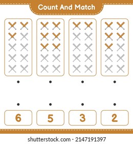 Count and match, count the number of Baseball Bat and match with the right numbers. Educational children game, printable worksheet, vector illustration