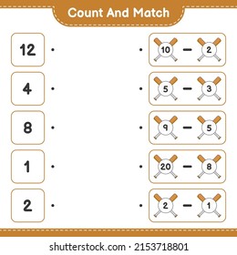 Count and match, count the number of Baseball Bat and match with the right numbers. Educational children game, printable worksheet, vector illustration
