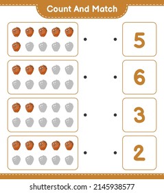 Count and match, count the number of Baseball Glove and match with the right numbers. Educational children game, printable worksheet, vector illustration