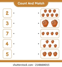 Count and match, count the number of Baseball Glove and match with the right numbers. Educational children game, printable worksheet, vector illustration