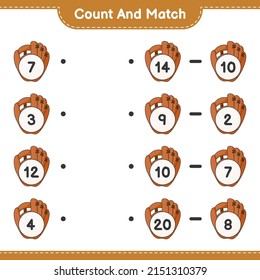 Count and match, count the number of Baseball Glove and match with the right numbers. Educational children game, printable worksheet, vector illustration