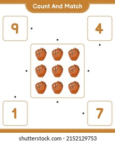 Count and match, count the number of Baseball Glove and match with the right numbers. Educational children game, printable worksheet, vector illustration