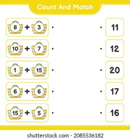Count and match, count the number of Beach Bag and match with the right numbers. Educational children game, printable worksheet, vector illustration