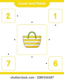 Count and match, count the number of Beach Bag and match with the right numbers. Educational children game, printable worksheet, vector illustration