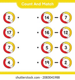 Count and match, count the number of Beach Ball and match with the right numbers. Educational children game, printable worksheet, vector illustration