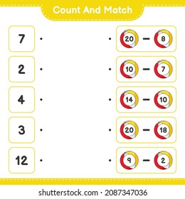 Count and match, count the number of Beach Ball and match with the right numbers. Educational children game, printable worksheet, vector illustration