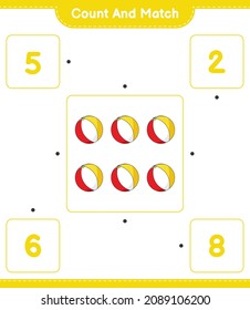 Count and match, count the number of Beach Ball and match with the right numbers. Educational children game, printable worksheet, vector illustration