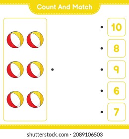 Count and match, count the number of Beach Ball and match with the right numbers. Educational children game, printable worksheet, vector illustration