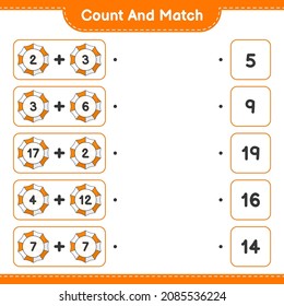 Count and match, count the number of Beach Umbrella and match with the right numbers. Educational children game, printable worksheet, vector illustration