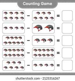 Count and match, count the number of Bicycle Helmet and match with the right numbers. Educational children game, printable worksheet, vector illustration