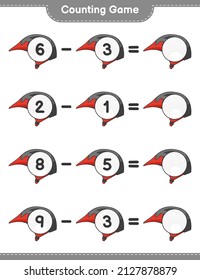 Count and match, count the number of Bicycle Helmet and match with the right numbers. Educational children game, printable worksheet, vector illustration