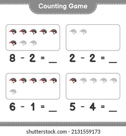 Count and match, count the number of Bicycle Helmet and match with the right numbers. Educational children game, printable worksheet, vector illustration
