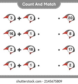 Count and match, count the number of Bicycle Helmet and match with the right numbers. Educational children game, printable worksheet, vector illustration