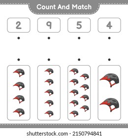 Count and match, count the number of Bicycle Helmet and match with the right numbers. Educational children game, printable worksheet, vector illustration