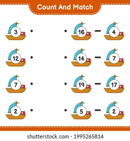 Count and match, count the number of Boat and match with the right numbers. Educational children game, printable worksheet, vector illustration