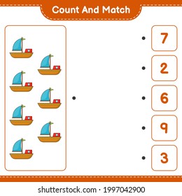Count and match, count the number of Boat and match with the right numbers. Educational children game, printable worksheet, vector illustration