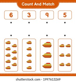 Count and match, count the number of Boat and match with the right numbers. Educational children game, printable worksheet, vector illustration
