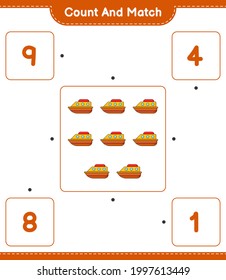 Count and match, count the number of Boat and match with the right numbers. Educational children game, printable worksheet, vector illustration