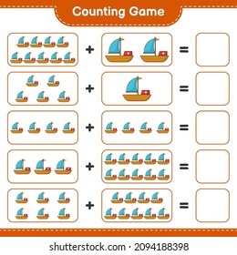 Count and match, count the number of Boat and match with the right numbers. Educational children game, printable worksheet, vector illustration