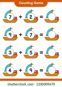 Count and match, count the number of Boat and match with the right numbers. Educational children game, printable worksheet, vector illustration