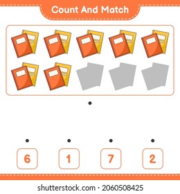 Count and match, count the number of Book and match with the right numbers. Educational children game, printable worksheet, vector illustration