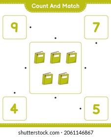 Count and match, count the number of Book and match with the right numbers. Educational children game, printable worksheet, vector illustration