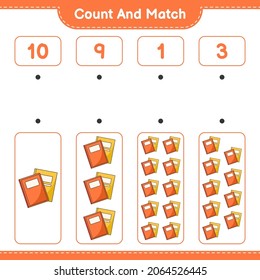 Count and match, count the number of Book and match with the right numbers. Educational children game, printable worksheet, vector illustration