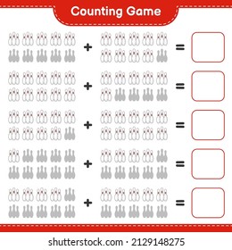 Count and match, count the number of Bowling Pin and match with the right numbers. Educational children game, printable worksheet, vector illustration