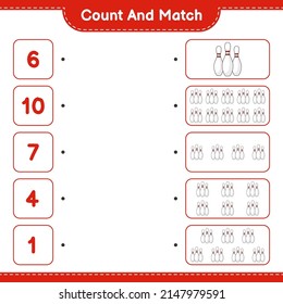 Count and match, count the number of Bowling Pin and match with the right numbers. Educational children game, printable worksheet, vector illustration