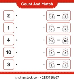 Count and match, count the number of Bowling Pin and match with the right numbers. Educational children game, printable worksheet, vector illustration