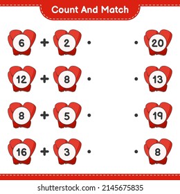 Count and match, count the number of Boxing Gloves and match with the right numbers. Educational children game, printable worksheet, vector illustration