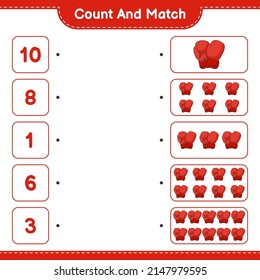Count and match, count the number of Boxing Gloves and match with the right numbers. Educational children game, printable worksheet, vector illustration