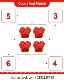 Count and match, count the number of Boxing Gloves and match with the right numbers. Educational children game, printable worksheet, vector illustration