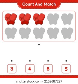 Count and match, count the number of Boxing Gloves and match with the right numbers. Educational children game, printable worksheet, vector illustration