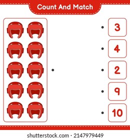 Count and match, count the number of Boxing Helmet and match with the right numbers. Educational children game, printable worksheet, vector illustration