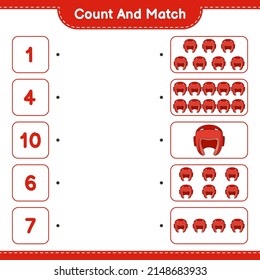 Count and match, count the number of Boxing Helmet and match with the right numbers. Educational children game, printable worksheet, vector illustration