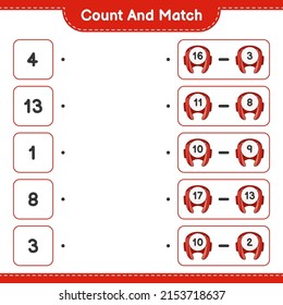 Count and match, count the number of Boxing Helmet and match with the right numbers. Educational children game, printable worksheet, vector illustration