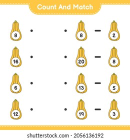 Count and match, count the number of Butternut Squash and match with the right numbers. Educational children game, printable worksheet, vector illustration