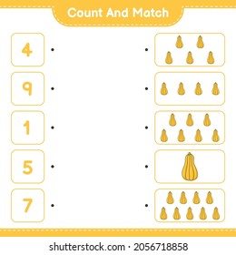Count and match, count the number of Butternut Squash and match with the right numbers. Educational children game, printable worksheet, vector illustration