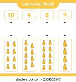 Count and match, count the number of Butternut Squash and match with the right numbers. Educational children game, printable worksheet, vector illustration