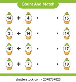Contar y coincidir, contar el número de Cactus y coincidir con los números correctos. Juego infantil educativo, hoja de cálculo imprimible, ilustración vectorial
