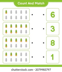 Count and match, count the number of Cactus and match with the right numbers. Educational children game, printable worksheet, vector illustration
